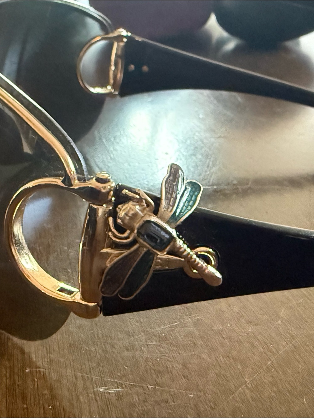 Gucci Black Sunglasses with Gold Dragonfly Accent